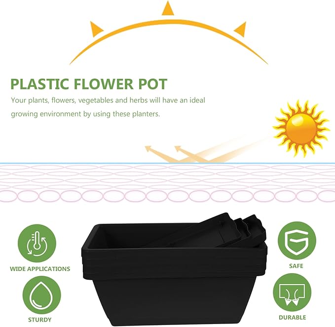 Alipis 4Pcs Window Box Planter - Plastic Vegetable Flower Planters Boxes 14 Inches Rectangular Flower Pots for Indoor Outdoor Garden, Patio, Home Decor Black
