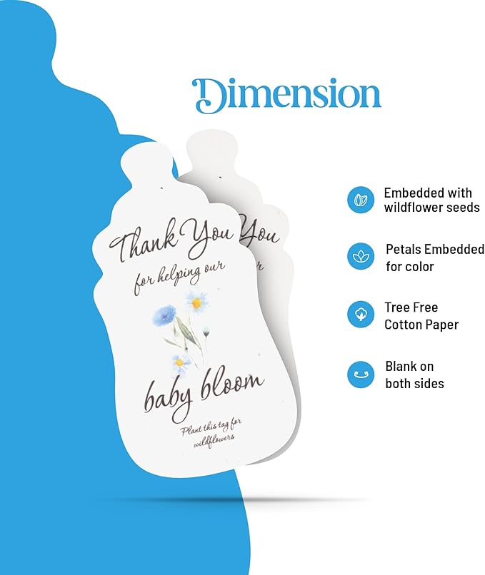 Baby Bottle Shaped Seed Paper – 15Pcs Blue Baby Shower Favors for Guests with Wildflower Seeds, Writable & Plantable, Gender Reveal, Birthday Gifts for Guest
