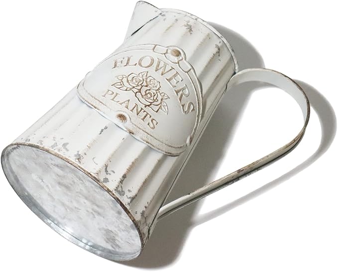 Galvanized Pitcher Antique Watering Can Retro Jug Metal Vase Rustic Vintage Primitive Pitcher Farmhouse Country Plant for Home Office Decor, 8.0”
