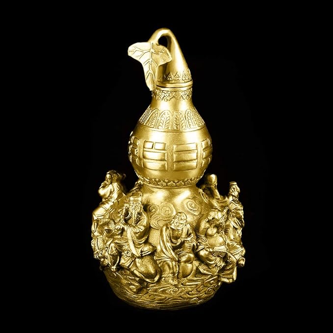 BRASSTAR Golden Brass Bagua Gourd Wu Lou Statue 7.5”(H) Feng Shui Taoist Deities Hulu/Calabash Figurine Home Garden Decor Health Prosperity PTZY024