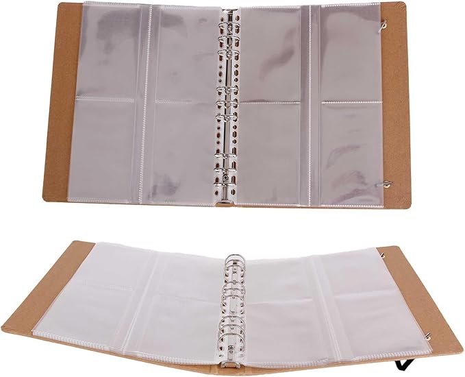 PABCK 100 Pockets Kraft Paper Binder Sheet Garden Seeds Packet Storage Book 4 Side Loading (Slot Size 3.62x5.19 inch) Plastic Clear 25 Sheet Protector Seed Envelopes Organizer Photo Album Card Sleeves