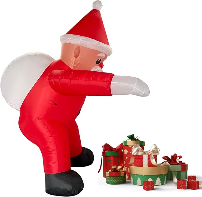 6.6FT Christmas Inflatable Climbing Santa with Build-in LEDs, Hanging Inflatable Christmas Yard Decorations, Climbing Santa Claus with Gift Bag for Window Wall Outdoor Xmas New Year