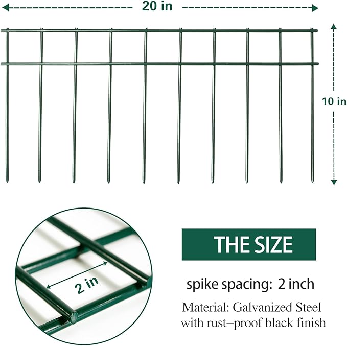 Adavin No Dig Animal Barrier Fence Green Garden Fences, 10 Pack 20 in(L) X10 in(H) Dog Under Fence Barriers, 2 Inch Gap for Dog Rabbits Fences Panel Ground Stakes for Outdoor Patio. Total 17 Ft(L)