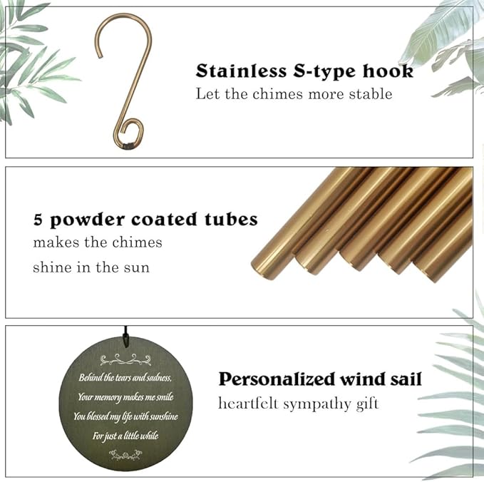 Personalized Memorial Wind Chime, Sympathy Wind Chimes for Loss of Loved One, Wind Chimes for Loss of Loved One Prime, Sympathy/Memorial Gift Mother Father Condolence, Product in USA
