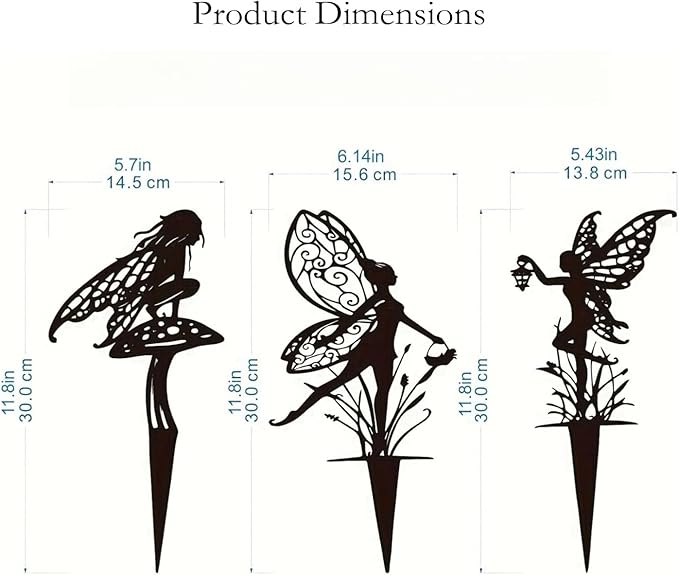 Decorative Garden Stakes Fairy Garden Statues Metal Weather Resistant 3 Piece Outdoor Decorative Set Black