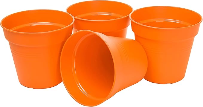 Mintra Home Garden Pots 4pk - Flowers, Herbs, Plants, Indoor, Outdoor, Colorful, Wholesale, Bulk (Orange, 17cm Diameter (6.6in))