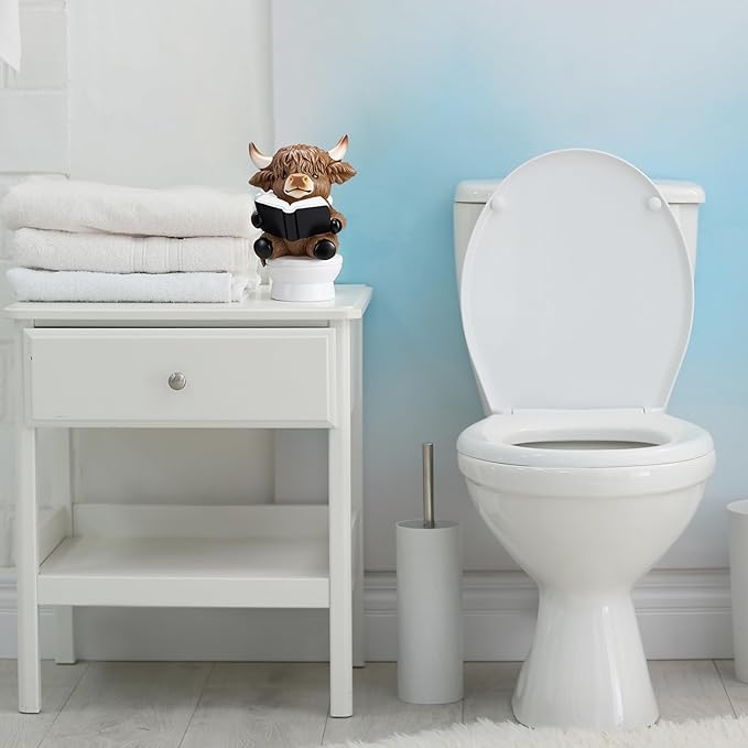 Karenhi 3 Pcs Highland Cow Figurines Bathroom Highland Cow Gnomes Bath Scottish Resin Statue Calf Lovers Gifts for Home Garden Kitchen Office Tiered Tray Table Decor
