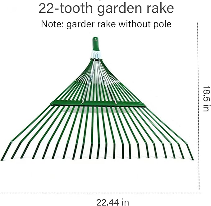 Landscape Rake,Rake Head Replacement Rakes for Lawns,Garden Rakes Head Replacements 22 Teeth Steel Fan Leaf for Lawn Yard Flowers Beds Farm Gardening,with Gloves (22.44 X 18.5 in)