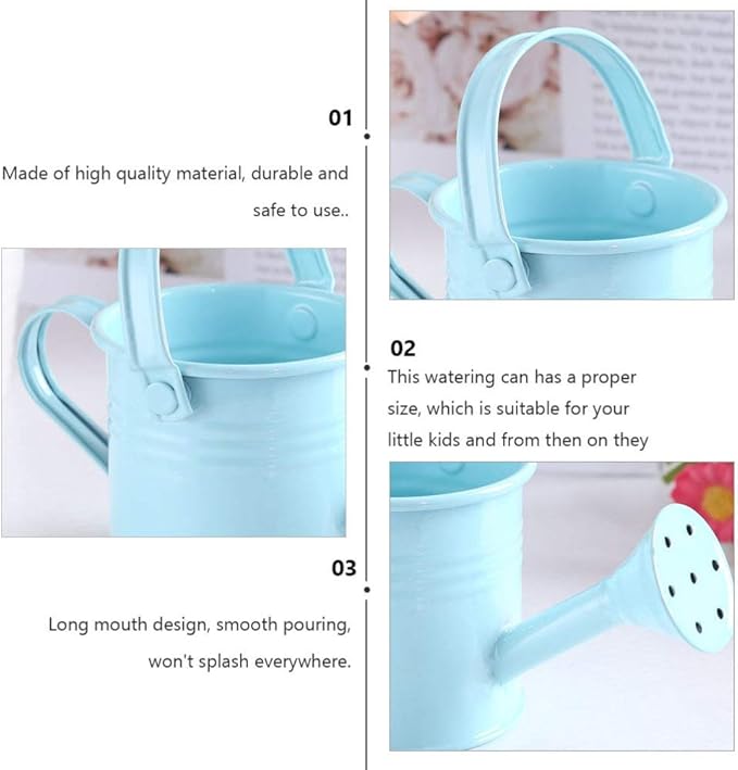 2Pcs Kids Watering Pot Metal Waterbottle Creative Watering Tin Small Watering Can Iron Sprinkling Kettle Portable Watering Can (Light Blue 2PCS)