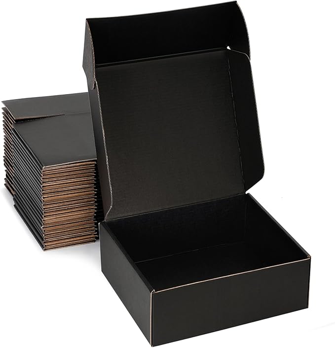 Small Shipping Boxes 9x9x3 Inch (25 Pack) - Sturdy Black Corrugated Cardboard Boxes for Small Business, Ecommerce, Mailing & Packaging | Recyclable Gift & Storage Boxes