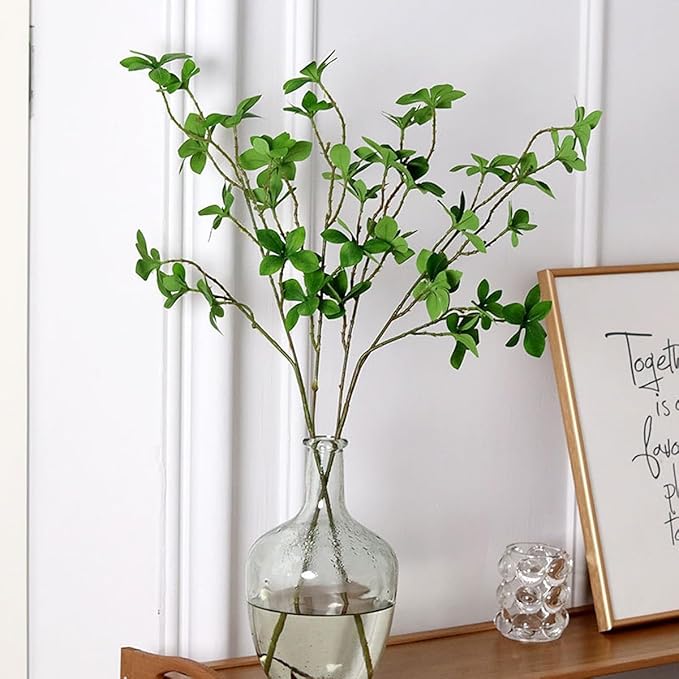 MeDecor 4Pcs Artificial Plants Greenery Stems, 25.6" Tall Faux Ficus Plant Spring Summer Twig Branches Fake Green Plants Stem for Vase Home Party Wedding Garden Office Decorations