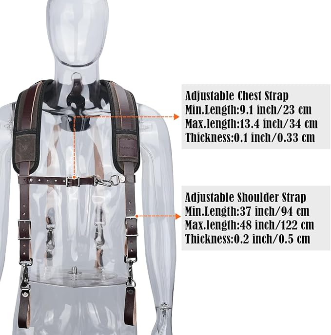 WELKINLAND Top-Grain Tool Belt Suspenders, Heavy-Duty Tool Belt Suspender For Men, Comfy Padded Tool Belts Suspenders, Adjustable Extra-Thick Leather Tools Belt Suspenders For Men