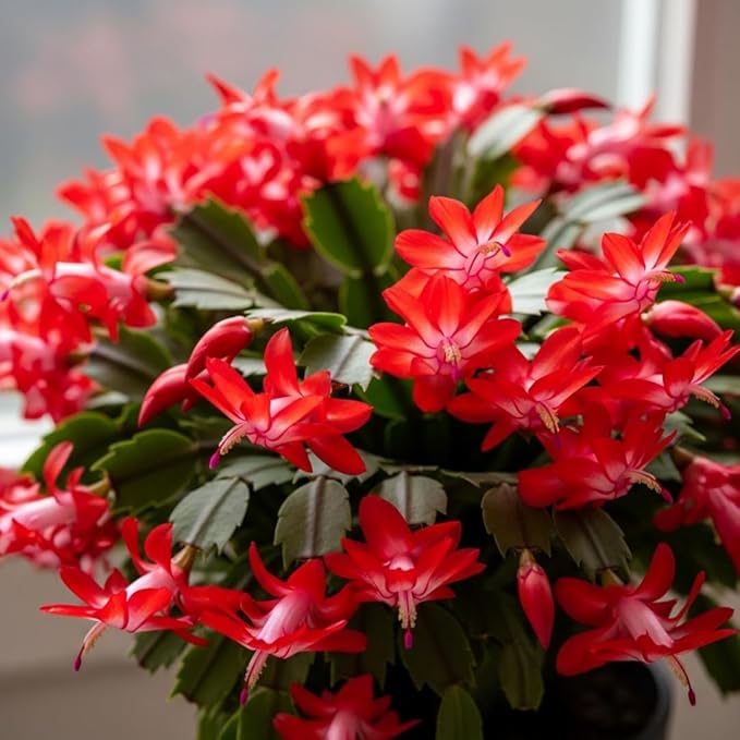 2 Christmas Cactus Plants Live, Starter Holiday Thanksgiving Cactus Plant for Indoor Outdoor Houseplants, Fasle Easter Cactus Plants Like, Cold Hardy, 5-9" in Tall, No Pot (Red)