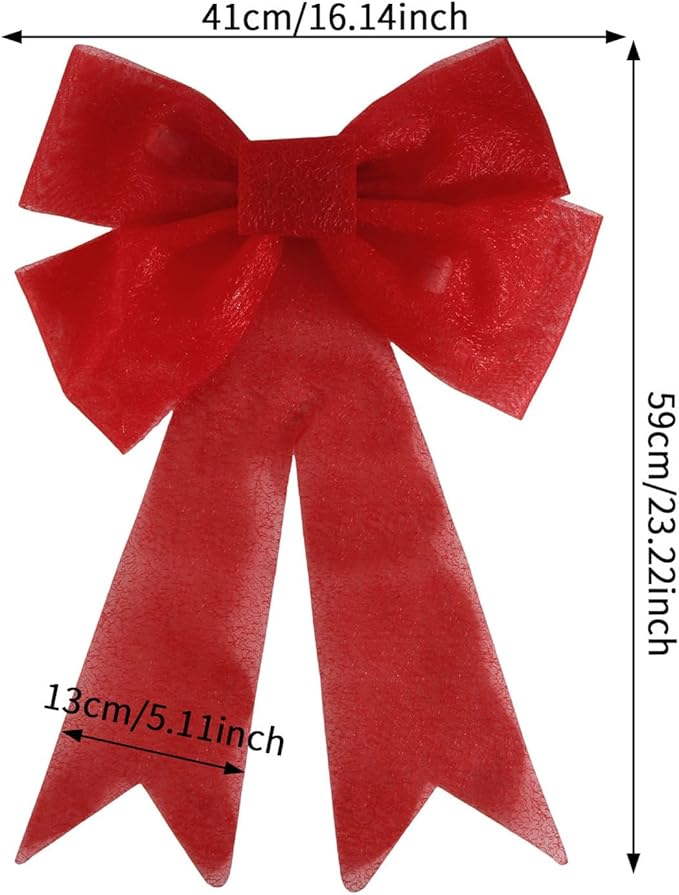 Christmas Bow Decorations Lighted Giant Christmas Bows Decoration 24 Inch Red Xmas Bows with LED Lights Xmas Tree Decorations Wreath Yard Décor Light for Indoor Outdoor Decor (1)