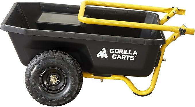 Red Metal Wheelbarrow, Easy Loading and Dumping Garden Cart with Steel Tray, Durable Heavy Duty Utility Trolley for Transporting, Soil, Sand (Yellow + Black, 2 Wheels)