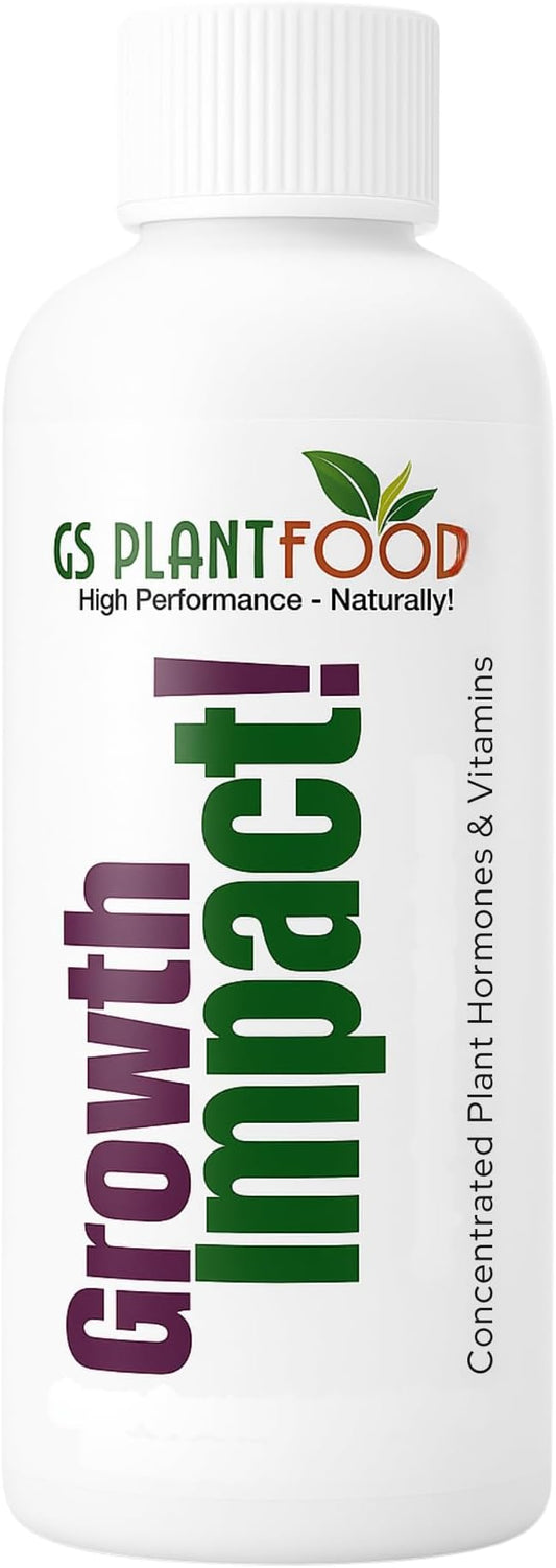 Growth Impact Super Concentrated Vitamin Solution - GS Plant Foods Plant Liquid All Purpose Plant Nutrition Vitamins and Hormones for All Types of Plants, Trees or Turf (8oz)