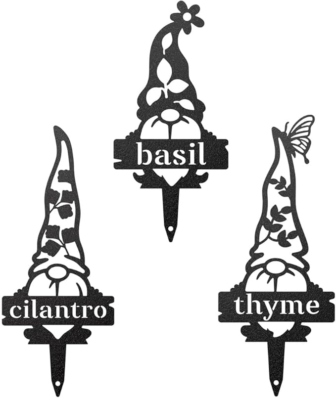 RealSteel 5 Pack Gnome Garden Labels – Vegetable & Plant Markers for Outdoor Plants, Herb & Flower Gardens – Weatherproof Metal Garden Décor