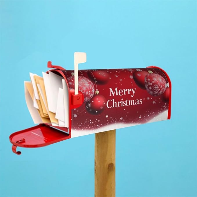 Festive Magnetic Mailbox Cover Xmas Christmas Ball Pattern Outdoor Mailbox Protector Holiday Seasonal Decorative Garden Yard Home Standard Size 21 x 18 Inch