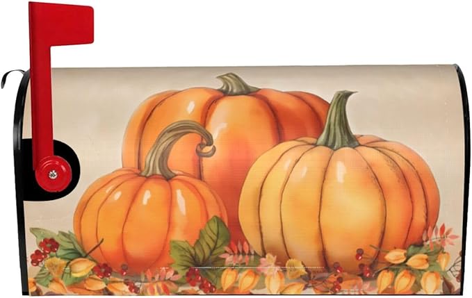 Autumn Fall Pumpkin Mailbox Cover, Thanksgiving Waterproof 25.1" Lx 21" W Magnet Mailboxes Cover, Large Size Mailbox Wraps Post Letter Box Case Garden Yard Outdoor Decorations