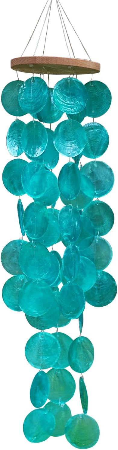 Capiz Shell Wind Chime for Outside 28” Sea Glass Wind Chime Ocean/Beach Themed Chime Gift for Women Mother’s Day Decoration Atrovirens