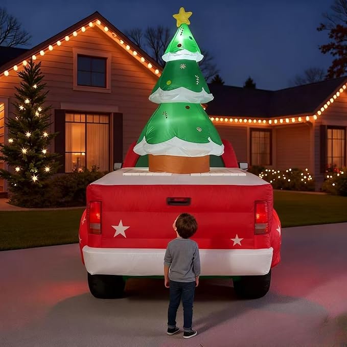 8 FT Christmas Inflatables Santa Claus in Sleigh with Two Reindeer Outdoor Decorations Blow Up Yard Santa Claus with Built-in LEDs (Santa Claus Outdoor Decorations)