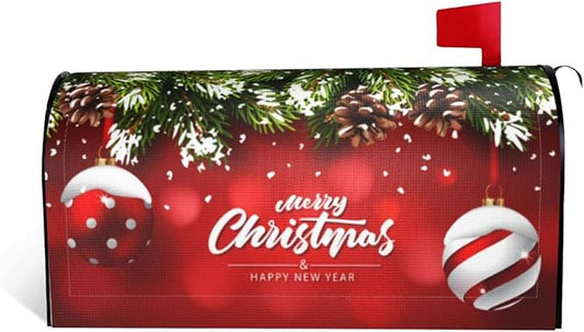Christmas Mailbox Covers Ball Fir Branch Red Magnetic Letter Post Box Cover Standard Size 21 x 18 Inch Garden Yard Home New Year Holiday Decorative