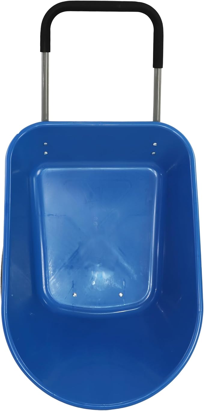 Red Metal Wheelbarrow, Easy Loading and Dumping Garden Cart with Steel Tray, Durable Heavy Duty Utility Trolley for Transporting, Soil, Sand (Blue, 15 inch Inflation 2 Wheels)