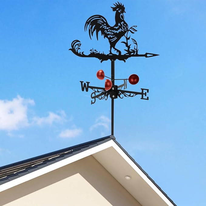 Rooster Weathervane Roof Mount, Rust-Resistant & Durable Metal Wind Direction Indicators, Decor Weather Vane for Yard, Outside, Garden, Shed, Farmhouse & Chicken Coop (Rooster)