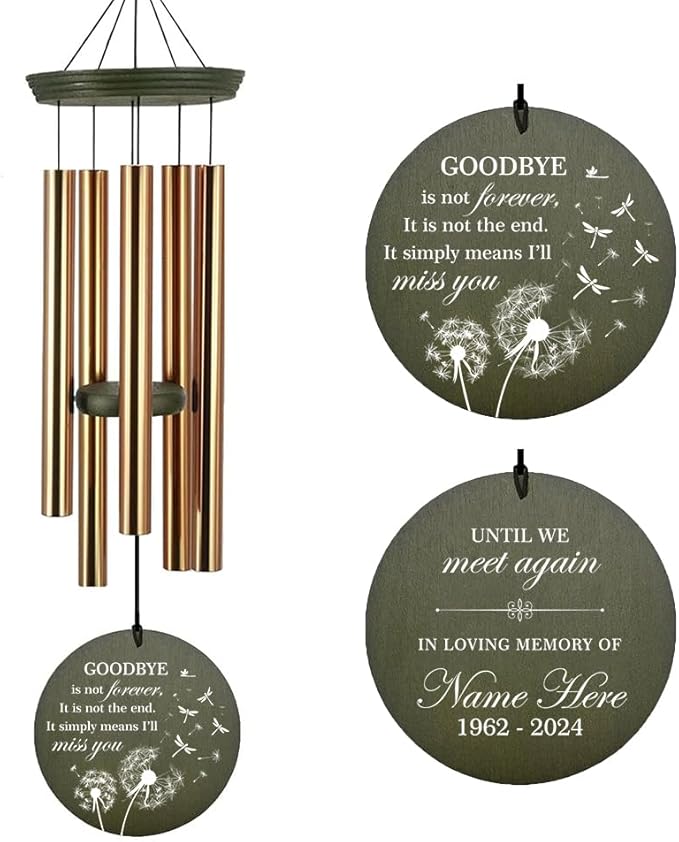 Personalized Sympathy Wind Chimes, Memorial Gifts, 36inch Deep Tone Wind Chimes for Loss of Loved Ones, Commemorative Wind Chime for Mom/Dad/Friends (Produced in USA)