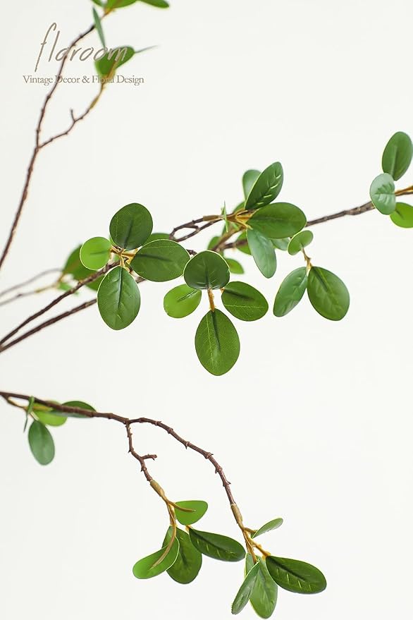 Floroom 4 pcs Artificial Eucalyptus Green Branches 44.3 Inch, Faux Greenery Plant Stems Ficus Twigs Fake Tree Branches for Vase Home Decorations