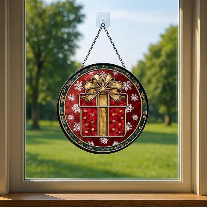 Stained Glass Window Hanging – 7.8 in Box Panel with Chain， Bathroom Front Door Living Room Garden Decor， Holiday Present Gift for Mom Wife Lovers