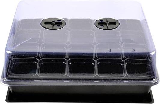 eZAKKA 37x30cm Seed Starter Tray Seed Seedling Starting Kit Plant Germination Kit Humidity Dome with 20 Pieces Square Seed Starter Pots (Black Pots)