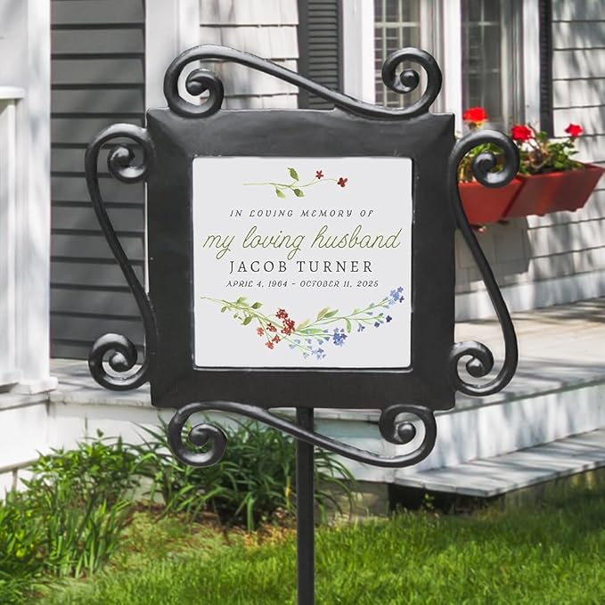 Personalized Loving Husband Memorial Garden Stake with Floral Accents
