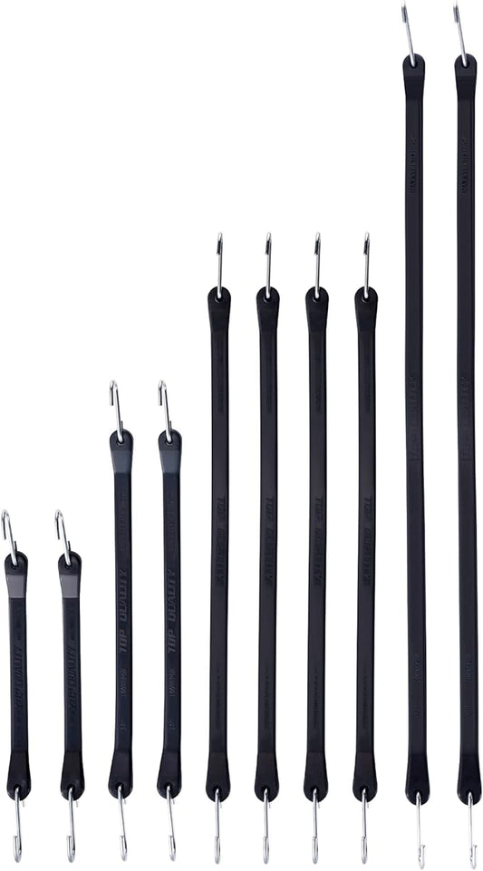 Rubber Bungee Cords with Hooks, Heavy Duty Bungee Straps, Assorted Sizes with 1.8X Max Stretch & Over 176 lbs Load, Black, 100% EPDM Rubber & S Hooks for Cargo, Tarps, 10", 15", 21", 31" (10 Pack)