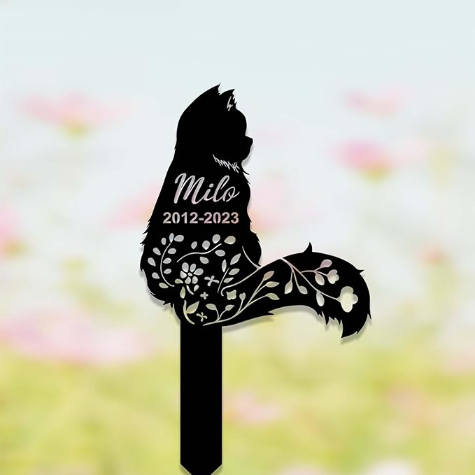 Custom Fluffy Cat Memorial Sign - Metal Grave Marker - Personalized Cat Name Remembrance Yard Stake