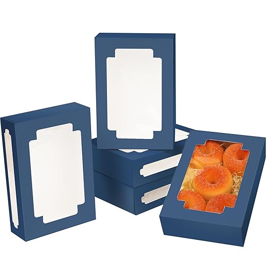 qiqee Blackish Blue Cookie Boxes for Gift Giving 8x5.3x2 inch 24Packs Blackish Blue Bakery Box with Window Treat Box for Donuts Candies and Biscuit