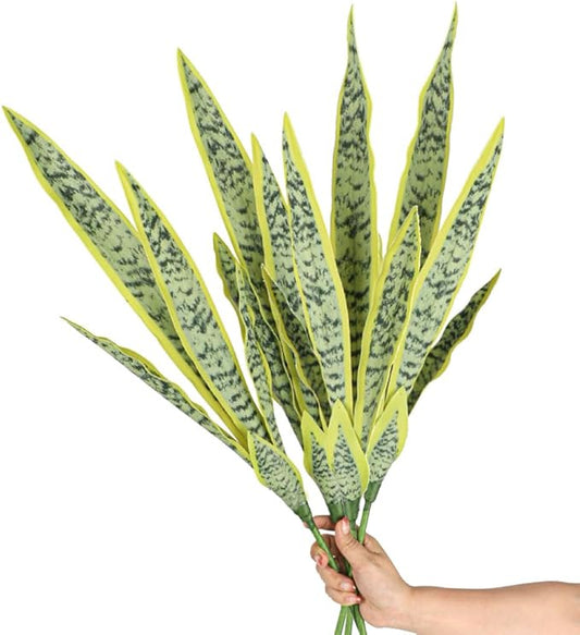 Bird Fiy Artificial Snake Plants 30" Faux Agave Fake Sansevieria Artificial Silk UV Resistant Plant for Home Garden Office Store Decoration 4 Pcs (Yellow-Light Green)