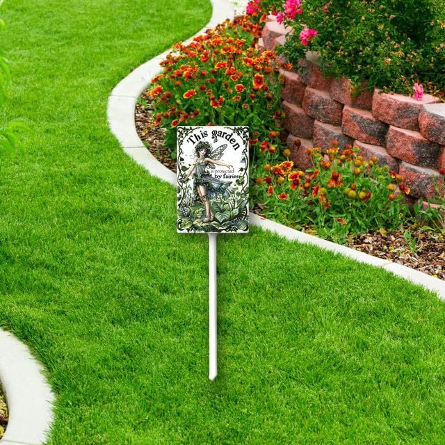 Uptell This Garden is Protected By Fairies Yard Signs with Stakes Aluminum Sign for House/Front Door Outdoor Decoration,Weather Resistant 8x12 Inch