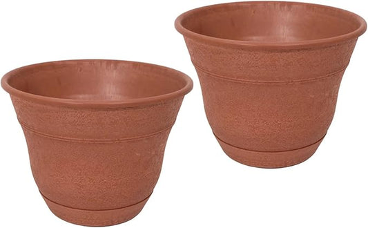 Bernini FirmaStone 15" Self-Watering Planters, Set of 2 – Durable Indoor/Outdoor Pots with Drainage Plug & Built-in Reservoir – Lightweight Garden Planters for Patio, Porch, Balcony (Terracotta)