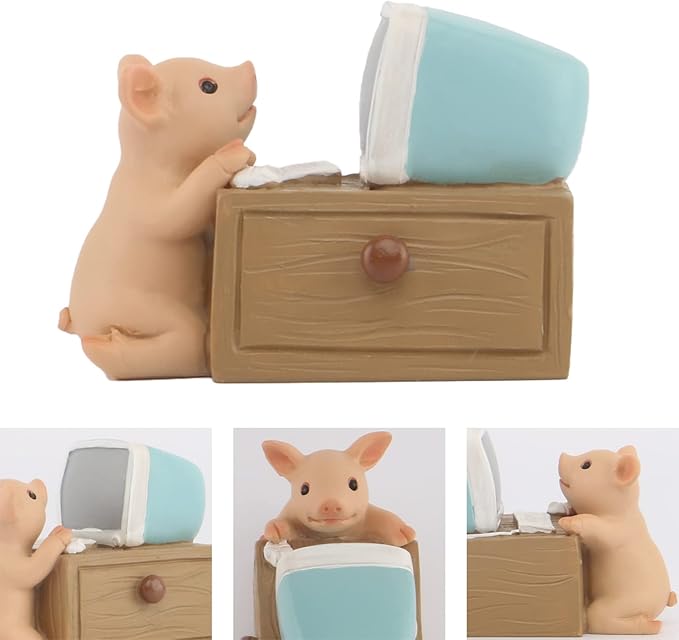 Pig Statue Mini Pig Figurine, Resin Home Decor, Lucky Animal Garden Statue for Micro Landscape (Pigs Playing with Computers)
