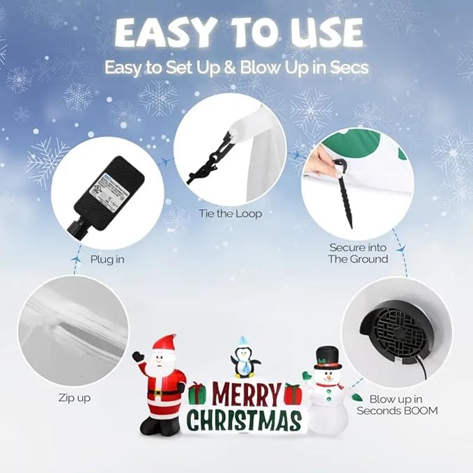 BeBecome 6ft Light-Up Inflatable Snowman Outdoor Christmas Decoration with Merry Christmas Sign, All-Weather Blow Up Yard Decor for Holiday Lawn