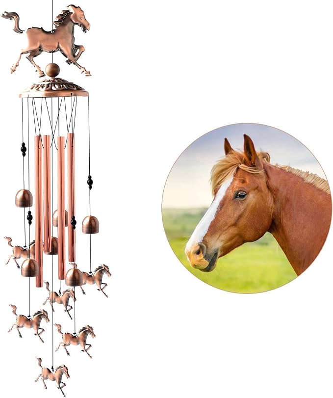 Horse Wind Chimes for Outside,39 inch Length Memorial Pony Horse Wind Chime with 4 Large Aluminum Tubes & S Hook,Indoor Outdoor Decor Hanging Wind Catcher Bell for Home,Garden,Patio,Backyard,Porch