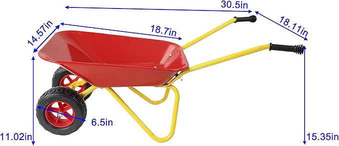 Kids Metal Wheelbarrow Trolley, Two-Wheeled Heavy Duty Utility Cart, Steel Pallet Tray Garden Cart for Children Outdoor Sand Toy Transport