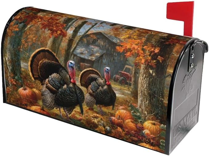 Thanksgiving Turkey Mailbox Covers Magnetic Letterbox Covers 21x18 Inch for Garden Outdoor Decoration