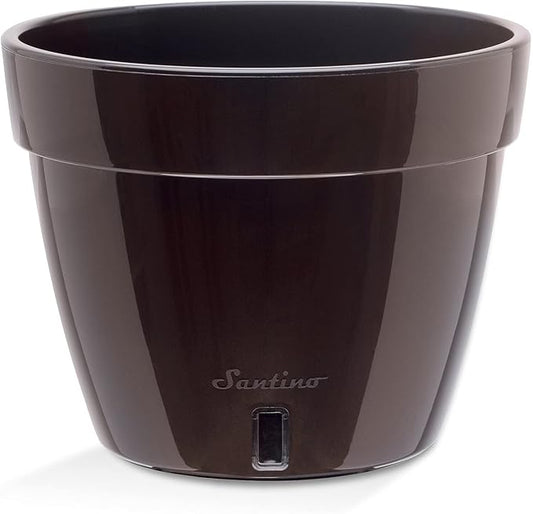 Santino ASTI 7.1 Inch Self Watering Planter Black-Gold/Black for Indoor Plants - Premium Quality Modern Plastic Planter Pot w/Water Level Indicator for All House Herbs, Plants, African Violets
