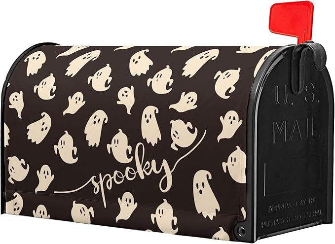 25.5x21inch Happy Halloween Magnetic Mailbox Cover- Spooky Ghosts Black White Waterproof Holiday Mailbox Wrap Letter Post Cover Large Size for Garden Yard Outside Outdoor Decor