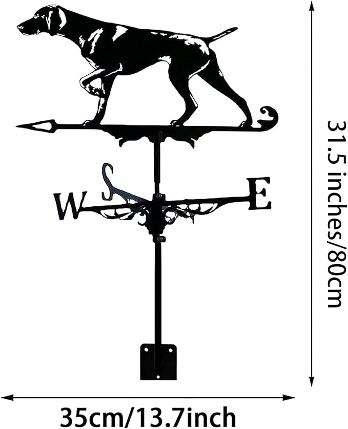 Dog Weathervane Animal Metal Weather Vane Vintage Black Weather Vane Hollow Wind Direction Indicator for Outdoor Garden Roof Paddock Decoration Weather Vane
