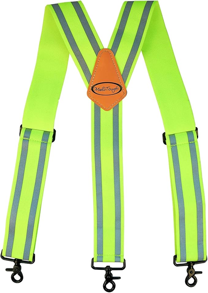 MELOTOUGH Tool Belt Suspenders Reflective Safety Suspenders With Fully Elastic 2 inch Wide Y back Heavy Duty Suspenders