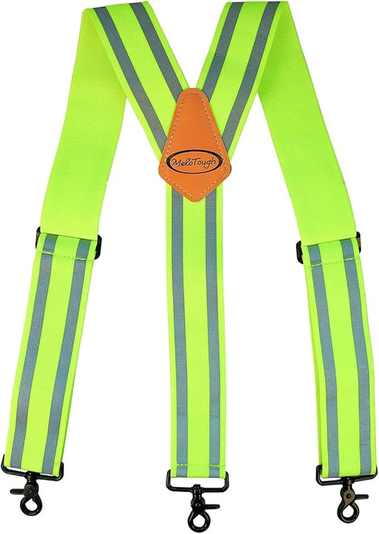MELOTOUGH Tool Belt Suspenders Reflective Safety Suspenders With Fully Elastic 2 inch Wide Y back Heavy Duty Suspenders