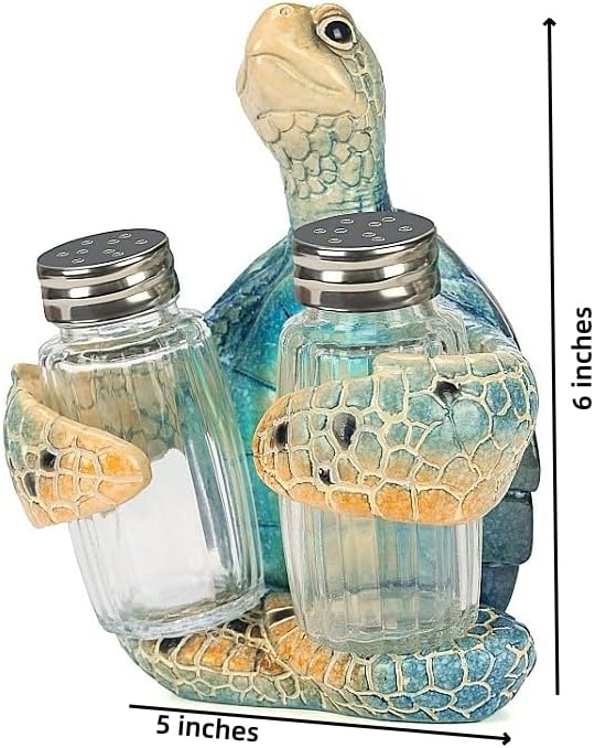 Decorative Blue Sea Turtle Salt and Pepper Shaker Holder, Coastal Kitchen Decor (Blueturtle)